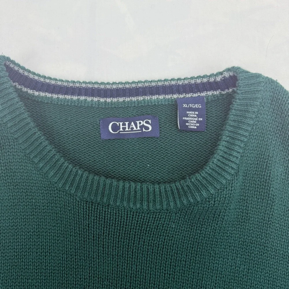 Chaps Sweater Mens XL Green Tight Knit Ribbed Hem Long Sleeve Crew Neck Pullover